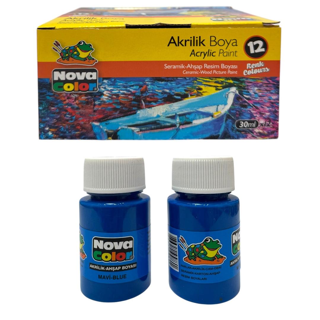 NOVA COLOR AKRİLİK BOYA MAVİ RENK 12'Lİ PAKET